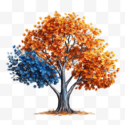 棕色大树图片_有蓝色和橙色叶子的大树