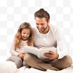 一家人阅读图片_爸爸坐在圣诞树旁给女儿读童话故