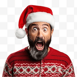 鲜明的色彩图片_穿着圣诞毛衣和圣诞帽的留着胡子