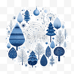 圣诞快乐蓝色现代线性插图或卡片