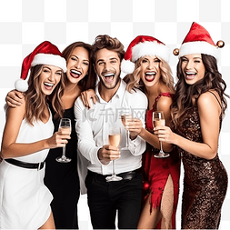 庆祝用酒图片_戴着圣诞帽的美丽人们用香槟庆祝