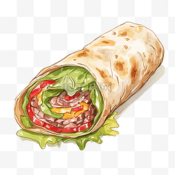 玉米餅图片_牛肉玉米饼卷配沙拉食物插画