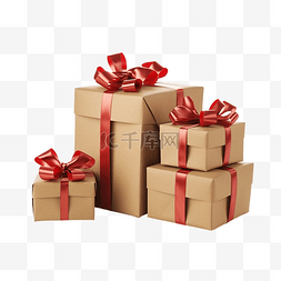 包裹礼物包图片_用牛皮纸和红丝带包裹的圣诞礼物