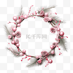 带松枝和粉红色装饰的圣诞花环
