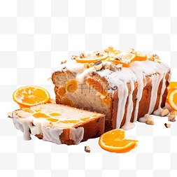 橙色橘子片图片_撒上糖霜的水果面包蛋糕