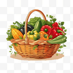手绘3d蔬菜图片_蔬菜编织篮插画
