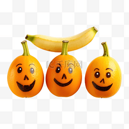 有趣香蕉图片_万圣节在橘子和香蕉上画上滑稽的