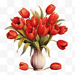 一束花瓶图片_花瓶里的一束红色郁金香插画