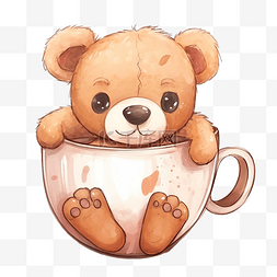 咖啡杯里的泰迪熊插画