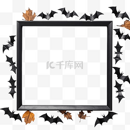 秋季装饰框图片_创意顶视图平躺秋季万圣节黑纸蝙