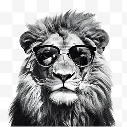 水彩狮子图片_可爱的狮子，戴着墨镜 bw