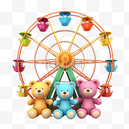 3d 彩色摩天轮与泰迪熊家庭隔离游