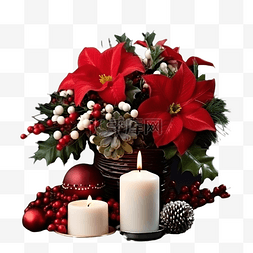 蜡烛圣诞图片_有鲜花和蜡烛的圣诞装饰组合物的