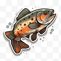钓鱼贴纸图片_带气泡的彩色鳟鱼钓鱼海报贴纸 