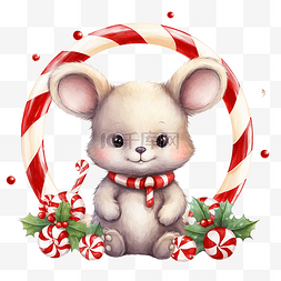 圣诞快乐可爱的动物画卡与糖果框