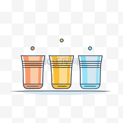 3 个彩色玻璃杯，上面有气泡 向量