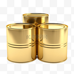 tranaprent 背景上 3 个金色罐头的 3D 