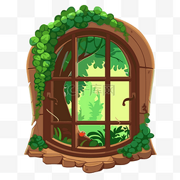窗户剪贴画卡通树叶拱窗与树枝 