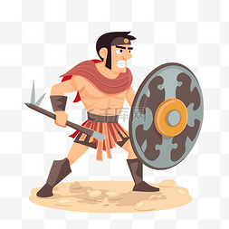 角斗士剪贴画卡通希腊战士拿着盾