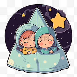 矢量孩子们在帐篷里和星星一起睡