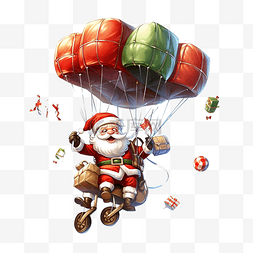 圣诞降落伞图片_卡通圣诞老人乘坐飞机和降落伞与