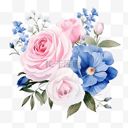 性冷淡植物图片_水彩美丽的粉色和白色玫瑰花毛茛