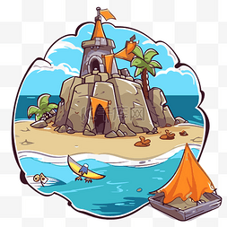海滩剪贴画可爱的卡通图标的沙堡
