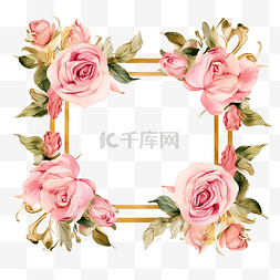 冷的可爱带字集图片_美丽的粉色水彩英国玫瑰，带金框