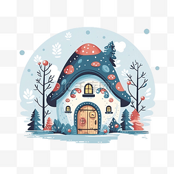 圣诞屋海报图片_美丽的平面设计圣诞贺卡与童话屋