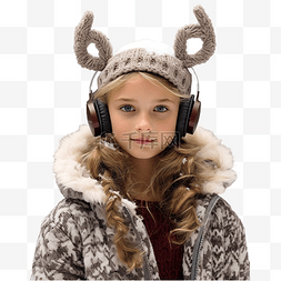 冬季森林里穿着圣诞毛衣和耳罩的