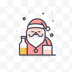 饮料主图背景图片_圣诞老人和饮料图标线插图 向量