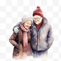 站在房子前图片_圣诞快乐，老夫妇站在雪前