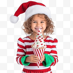 穿着圣诞服装的快乐小女孩孤立地