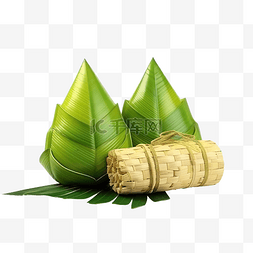 3D 渲染绿色 ketupat 马来年糕插图，