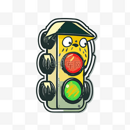 交通灯有一个正在说话的黄色卡通