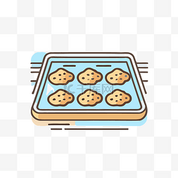 线性饼干插图图片_面包店线图的饼干托盘 向量