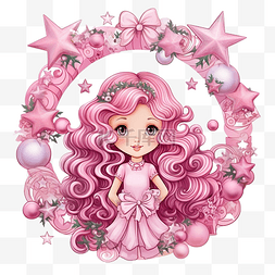 月亮心图片_可爱的卡通公主和圣诞粉色花环，