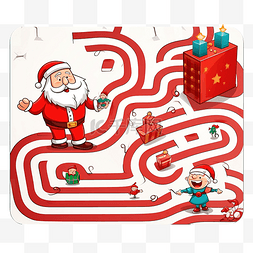 迷宫与卡通圣诞老人与礼物和小男
