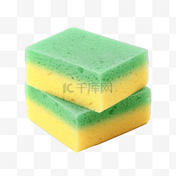 皮干燥图片_用于洗碗的绿色和黄色海绵隔离物