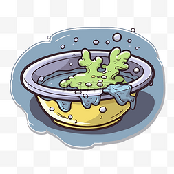 脏盘子图片_一碗水和藻类的卡通形象 向量
