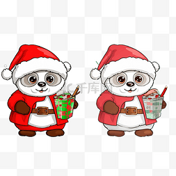 冬季熊猫卡通图片_使用圣诞老人服装与可爱的熊猫复