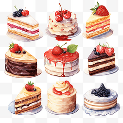 蛋糕手繪图片_水彩蛋糕剪贴画面包甜点