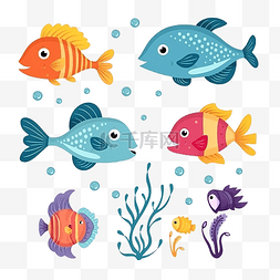 有趣挂角图片_可爱的海洋和海洋水下生物角色集