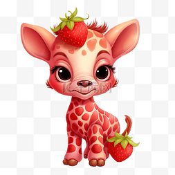 自然动物浪漫图片_可爱的长颈鹿在草莓服装卡通人物