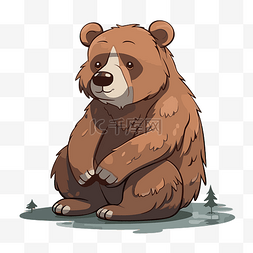 棕色卡通树图片_熊剪贴画可爱的棕熊坐在前面与树