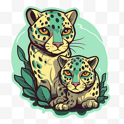 丛林中的豹子和小猫平面设计 向