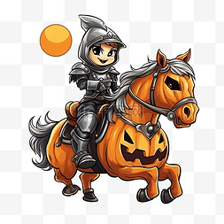 南瓜万圣节头骑士骑着马卡通插画
