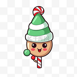 一个可爱的圣诞树角色拿着一根糖