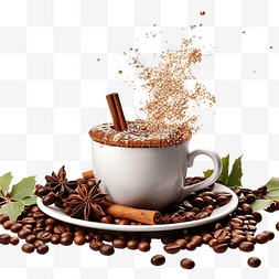 在圣诞节背景下，咖啡豆从糖倒入
