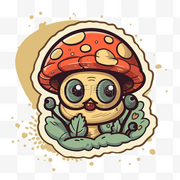 彩色背景上可爱的蘑菇贴纸艺术 